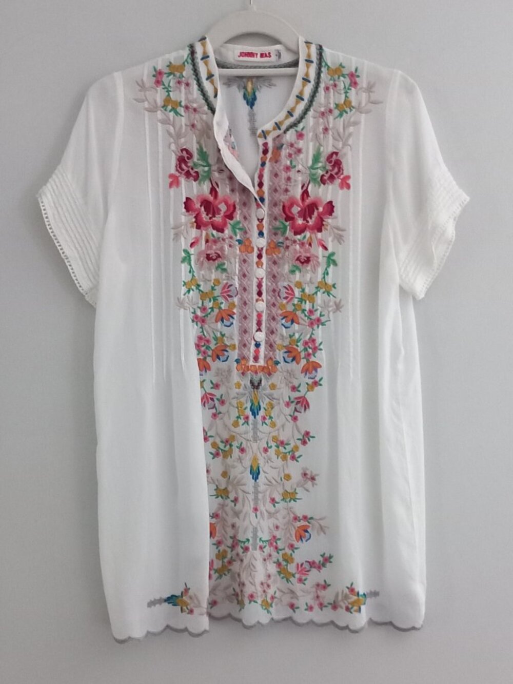 JOHNNY WAS Letty embroidered button up tunic top